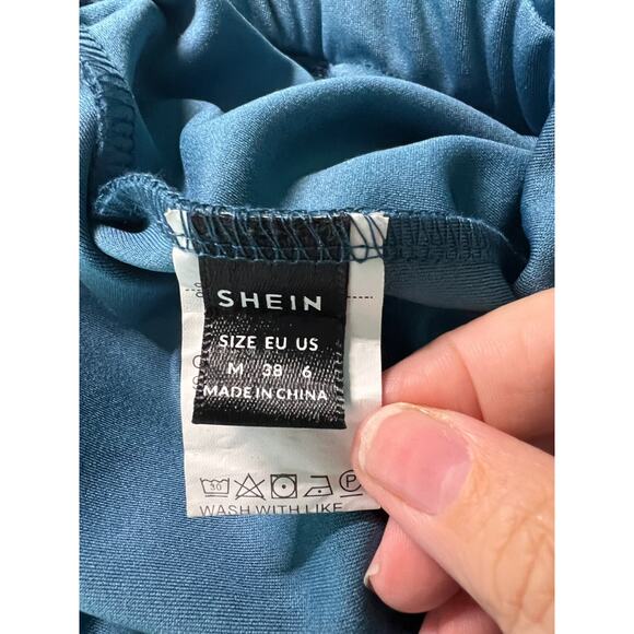 Shein Womens Round Neck Flutter Sleeve Blue Career Belt Looped Jumpsuit Medium - Picture 6 of 8